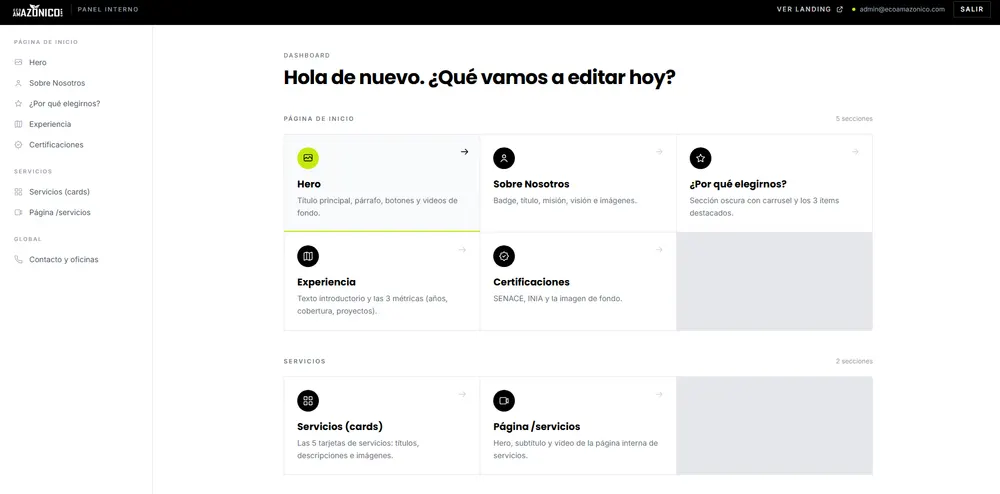 Eco Amazónico Perú: panel administrativo, vista 2